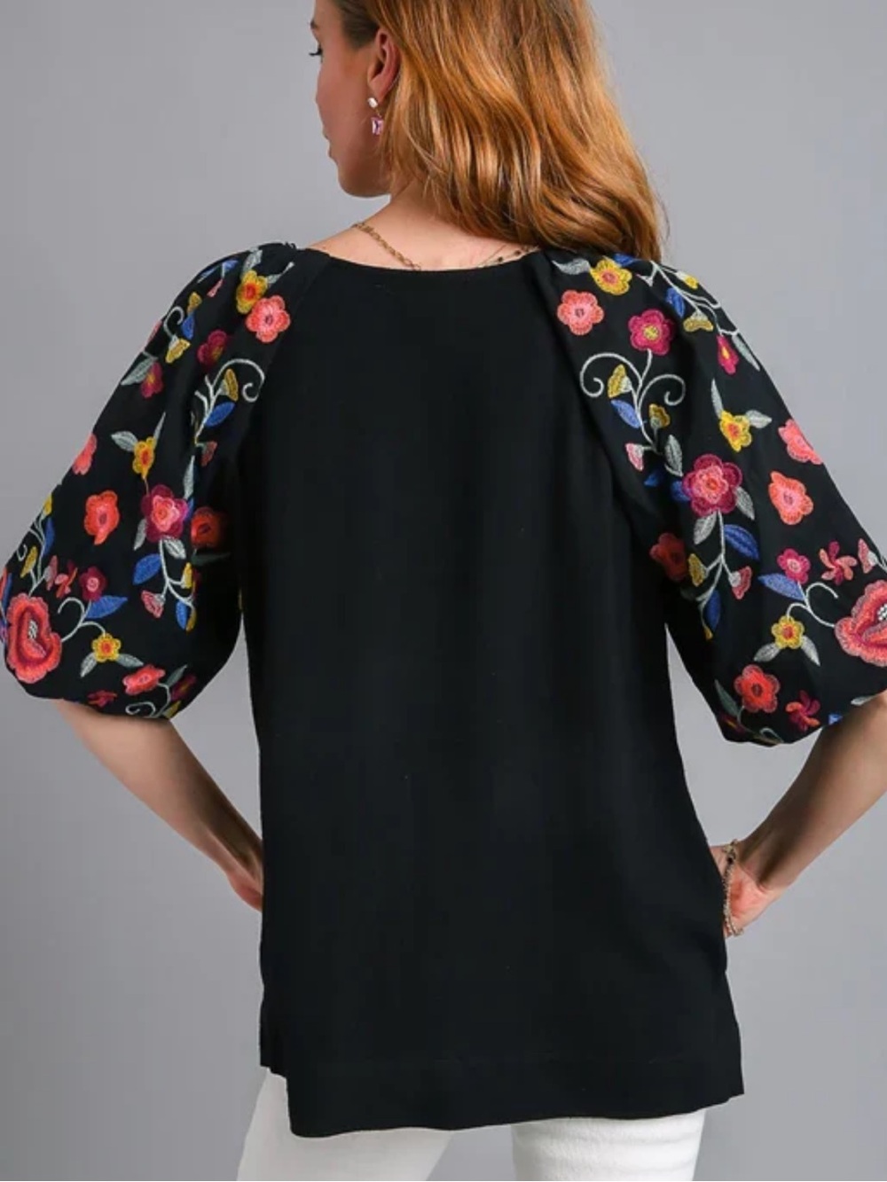 Umgee Black Embroidered Sleeve Top - Picture 3 of 8